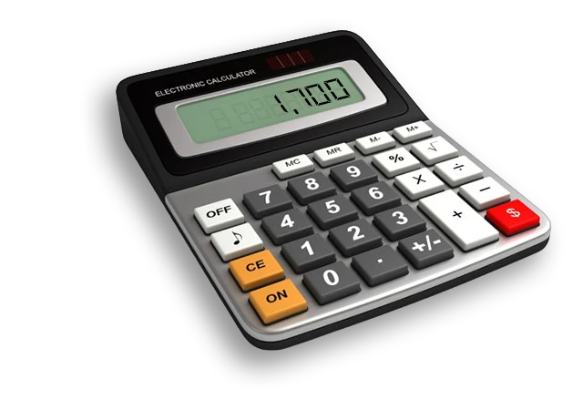 An electronic calculator with 1,700 showed on the display An electronic calculator with 1,700 showed on the display